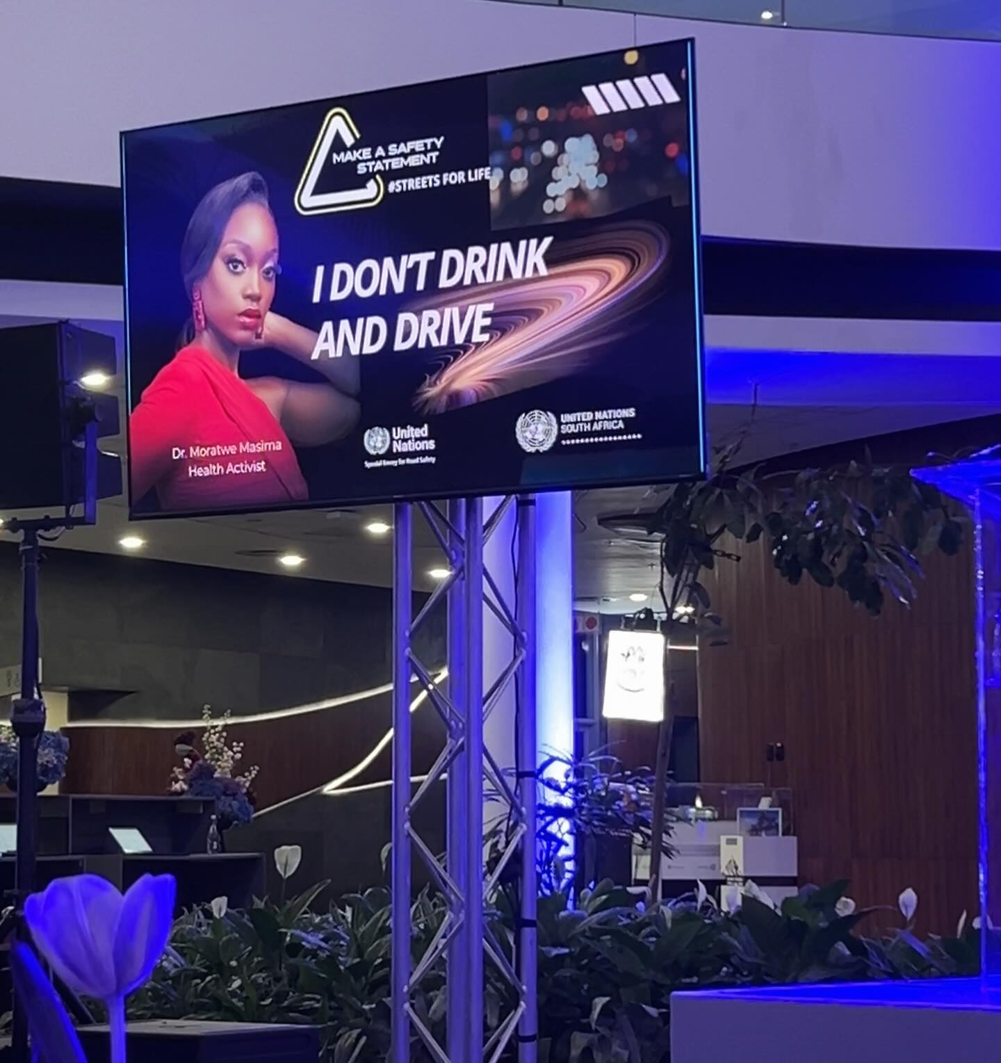 UN road safety campaign billboard featuring Dr Moratwe Masima with the message I don’t drink and drive